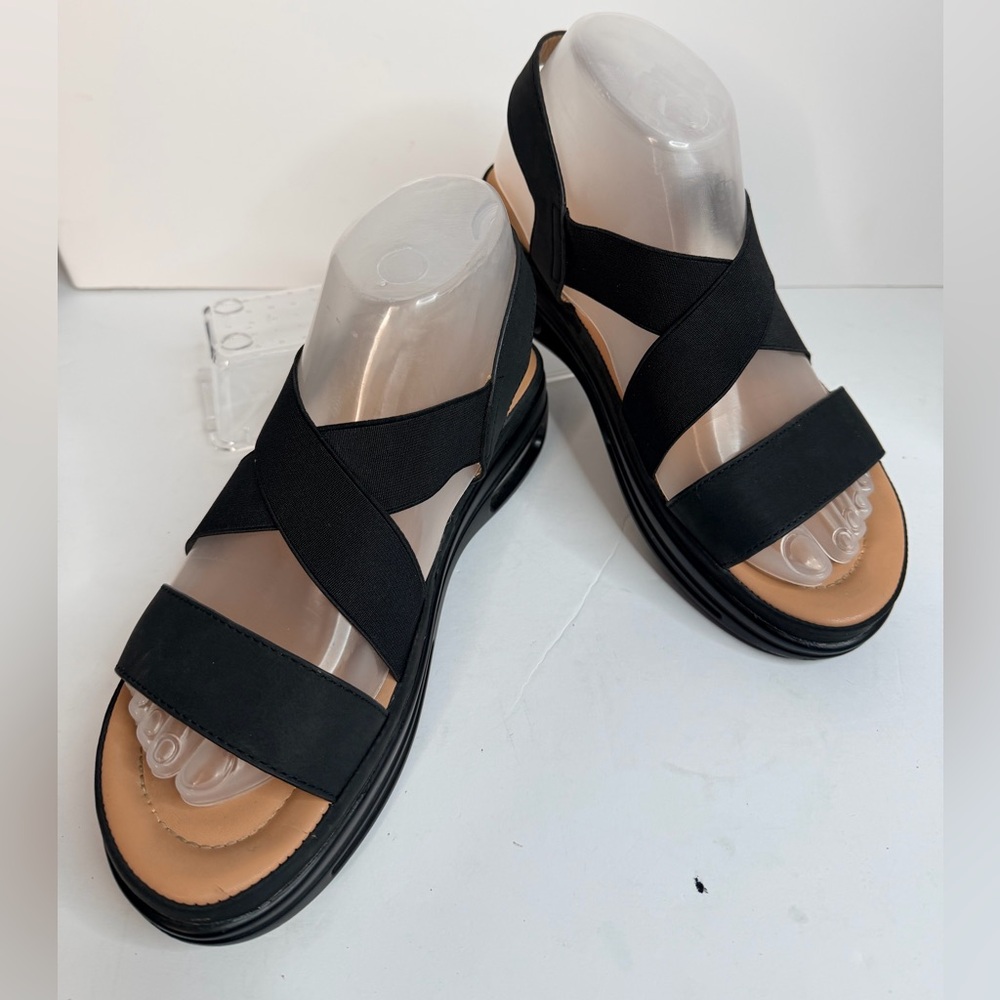 Pennysue MySoft‎ Black Elastic Strap Comfort Sandals Air Cushion Womens 8